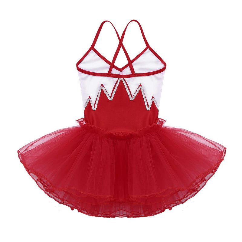 [AUSTRALIA] - dPois Big Girls' Criss Cross Spaghetti Straps Shiny Sequins Ballet Dance Tutu Dress Gymnastics Leotard Dancewear Red 12-14 