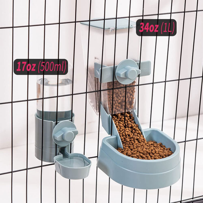 Oncpcare Rabbit Food and Water Bowls Set, Automatic Feeder Food Dish Small Animal Bin Feeder with Lid for Bunny Cat Ferret Chinchilla Guinea Pig Blue - BeesActive Australia