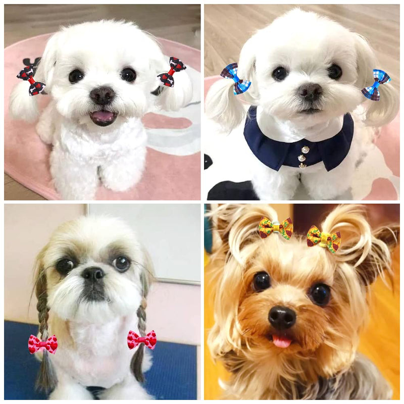Mruq pet 100Pcs/50Pairs Dog Hair Bows, Cute Small Dog Hair Bows with Rubber Bands, Handmade Mini Dog Bows Ribbon Fabric, Pet Puppy Yorkie Dog Hair Bowknot Grooming Accessories Supplies A095-100pcs Small Dog Hair Bows - BeesActive Australia