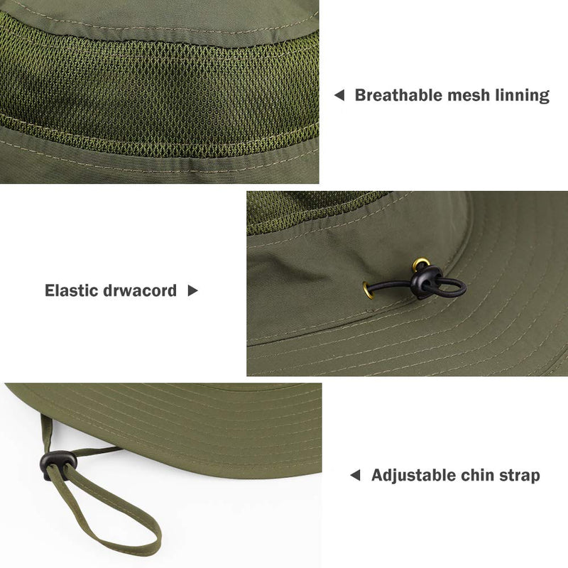 [AUSTRALIA] - Fishing Hat Sun Hat UV Protection Wide Brim Cap for Men Women Boonie for Safari Beach Golf Army Green 2 Pack 