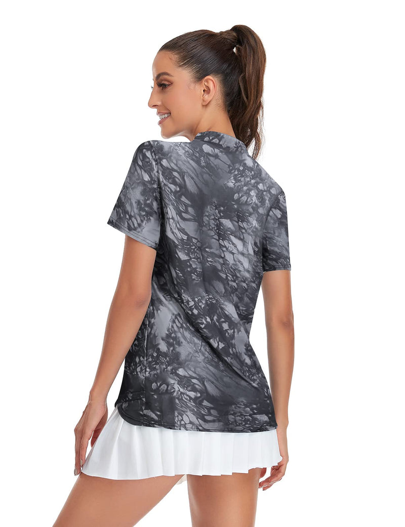 Misyula Style Womens Golf Shirts Short Sleeve V-Neck Collarless Tennis Workout Tops Quick Dry M-2XL Tie Dye XX-Large - BeesActive Australia