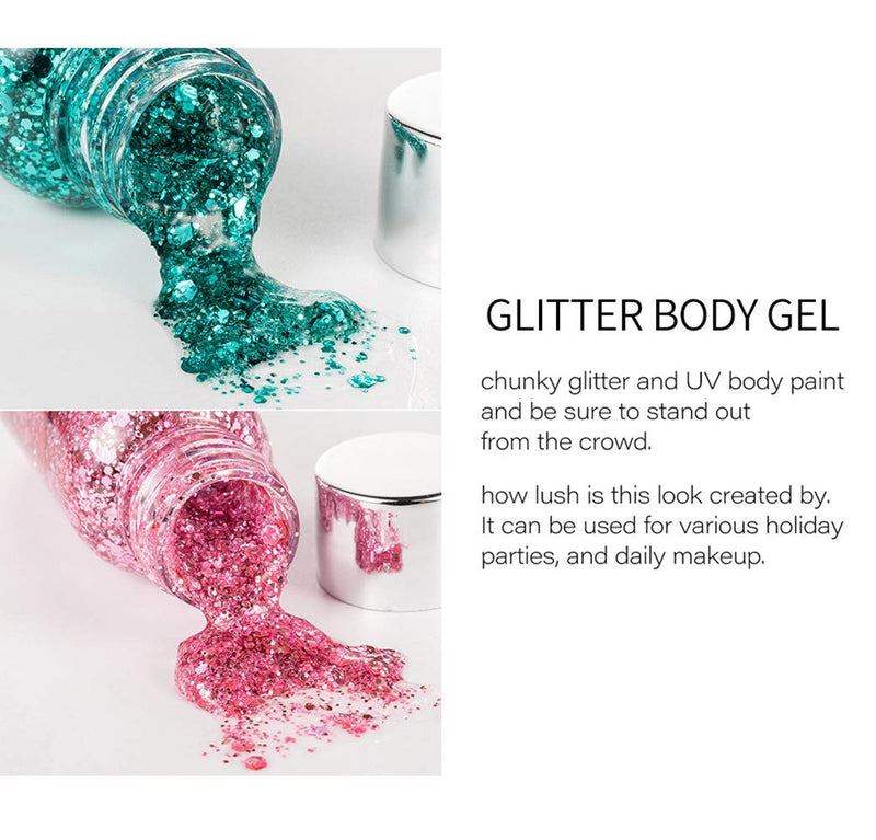 GL-Turelifes Mermaid Sequins Chunky Glitter Liquid Eyeshadow Glitter Body Gel Festival Glitter Cosmetic Face Hair Nails Makeup Long Lasting Sparkling 30g (09# White) 09# White - BeesActive Australia