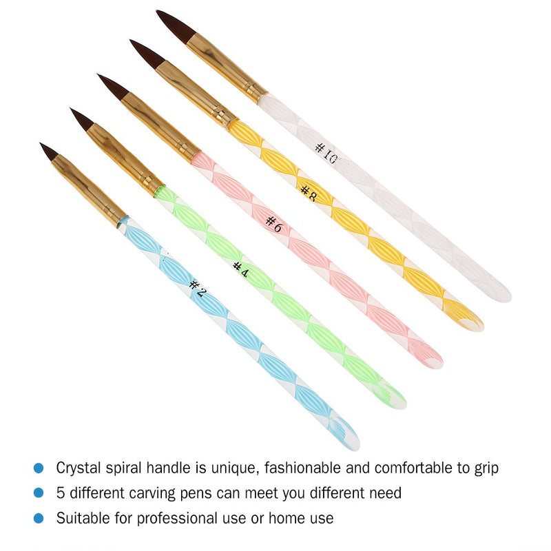 UV Gel Acrylic Nail Brush Kit, 5pcs Professional Nail Art Set Acrylic Handle UV Gel Carving Pen, Liquid Powder Nail Art Brush for Nail Art Tips Builder and Nail Painting - BeesActive Australia