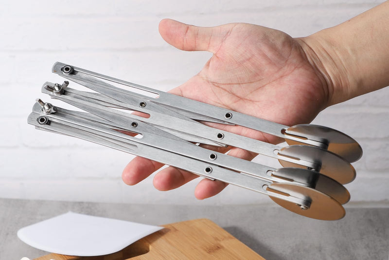 4 Wheel Pastry Cutter Set of 3 Stainless Steeel Dough Cutter with Pizza Spatula and Dough Bowl Scraper，Adjustable Pastry Cutter Wheel for Cutting Pasta Pizza Pastry Noodle (4 wheel) 4 wheel - BeesActive Australia