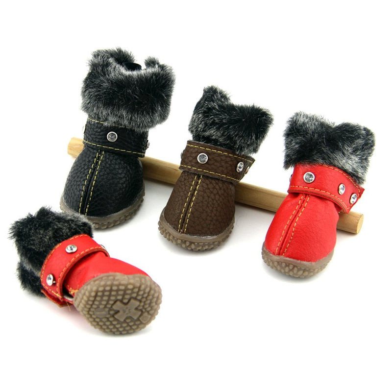Hdwk&Hped Warm Dog Snow Boots Waterproof PU Small Dog Boots Anti-Slip Pet Shoes Paw Protector for Winter 2 Styles #1-#5 Rhinestone style - black #5 - BeesActive Australia