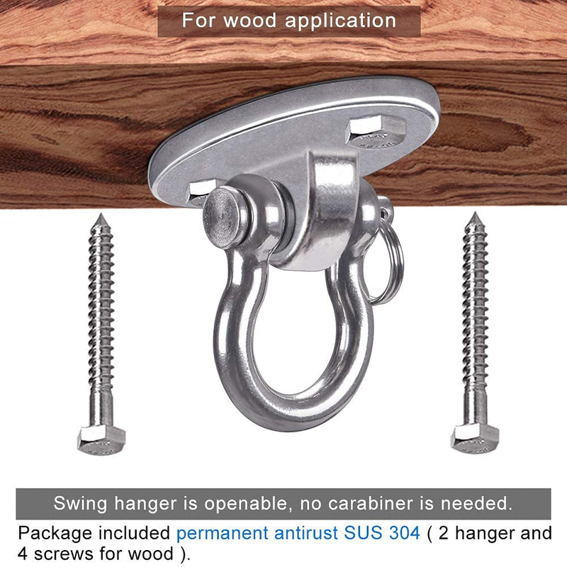 BeneLabel Set of 2 Permanent Antirust Stainless Steel 304 Heavy Duty Swing Hangers, 2000 LB Capacity, 4 Wood Screws for Wooden Beam, Yoga Hammock Chair Sandbag, Swing Sets, 180° Swing - BeesActive Australia