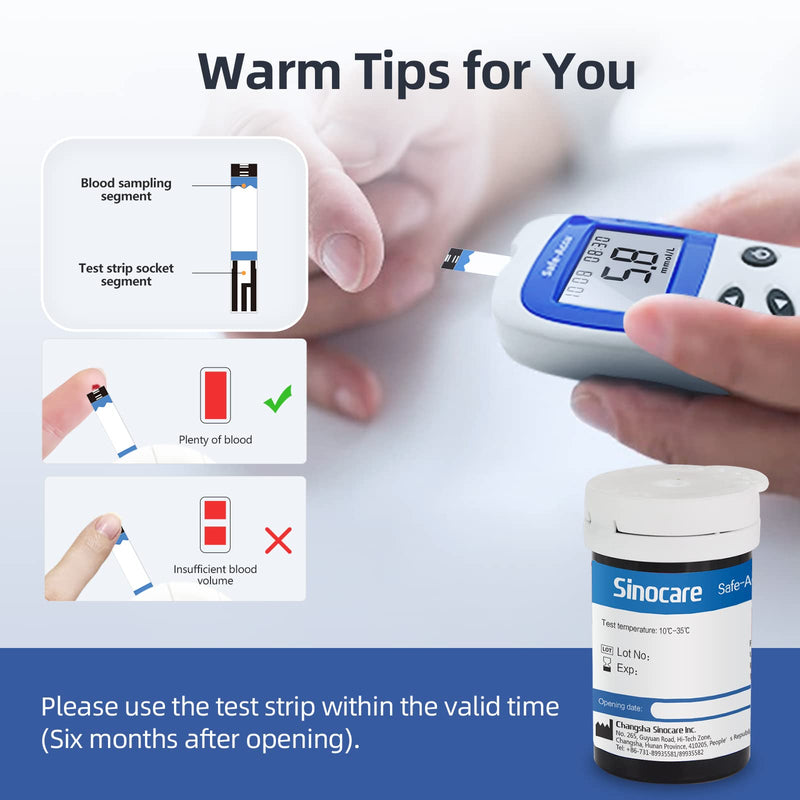 Blood Sugar Monitor, Sinocare Safe Accu2 Blood Sugar Test Kit with 100 Test Strips, 100 Lans, Light Indicator, No Coding, Easy to Use, Diabetes Testing Kit Home Use UK, mmol/L Blood Sugar Test Kit - 100 - BeesActive Australia