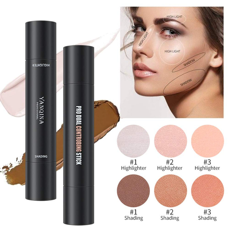 MEICOLY 6 Colors Highlight Contour Stick Double Head Facial Repair Bronzer Concealer 3D Wonder Stick 2 in 1 Body Makeup Shading Stick Foundation Cream Pen,3pcs - BeesActive Australia