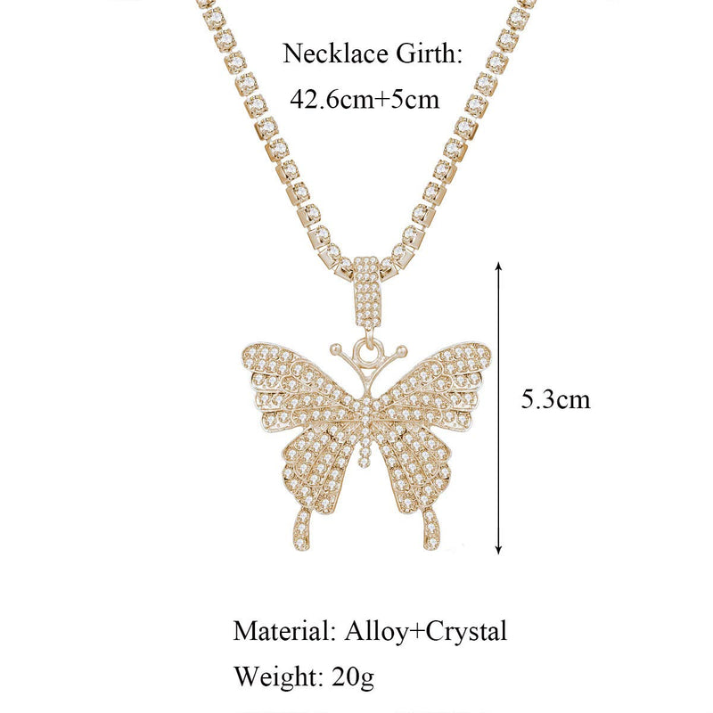 Funyrich Boho Crystal Pendant Necklace Gold Butterfly Choker Necklaces Bling Rhinestones Necklace Chain for Women and Girls. - BeesActive Australia