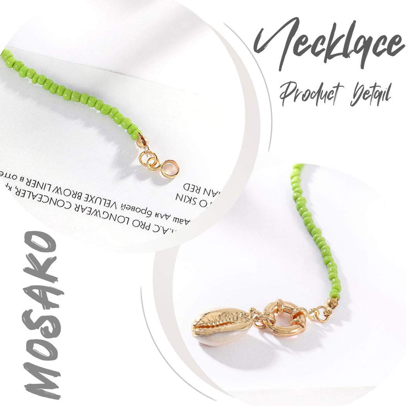 Mosako Boho Chocker Necklaces Green Small Beaded Necklace Chain Short Shell Pendant Dainty Delicate Necklace Jewelry for Women and Girls - BeesActive Australia