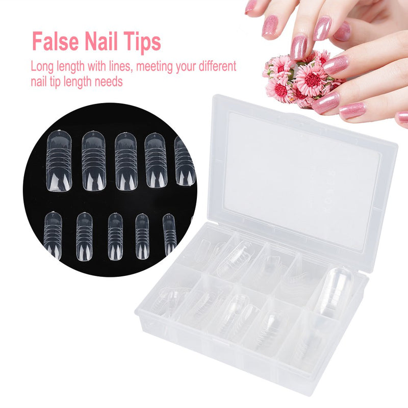 【𝐄𝐚𝐬𝐭𝐞𝐫 𝐏𝐫𝐨𝐦𝐨𝐭𝐢𝐨𝐧】 140pcs Nail Art Tips, Dual System Form Extension False Tip UV Gel DIY 12 Sizes with Lines - BeesActive Australia