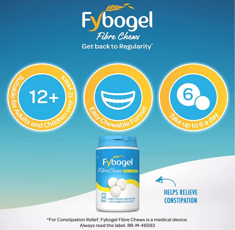 Fybogel Citrus Flavour Fibre Chews 60 Chews Pack of 2 (Total 120 Chews) 60 Count (Pack of 2) - BeesActive Australia