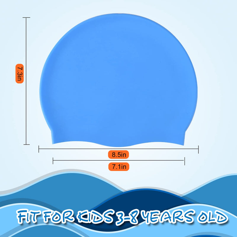 Doovid Kids Swim Caps Waterproof Swimming Cap Toddler Boys Girls Bathing Caps Age 3-8 Long and Short Hair Silicone Swim Cap C White One Size - BeesActive Australia