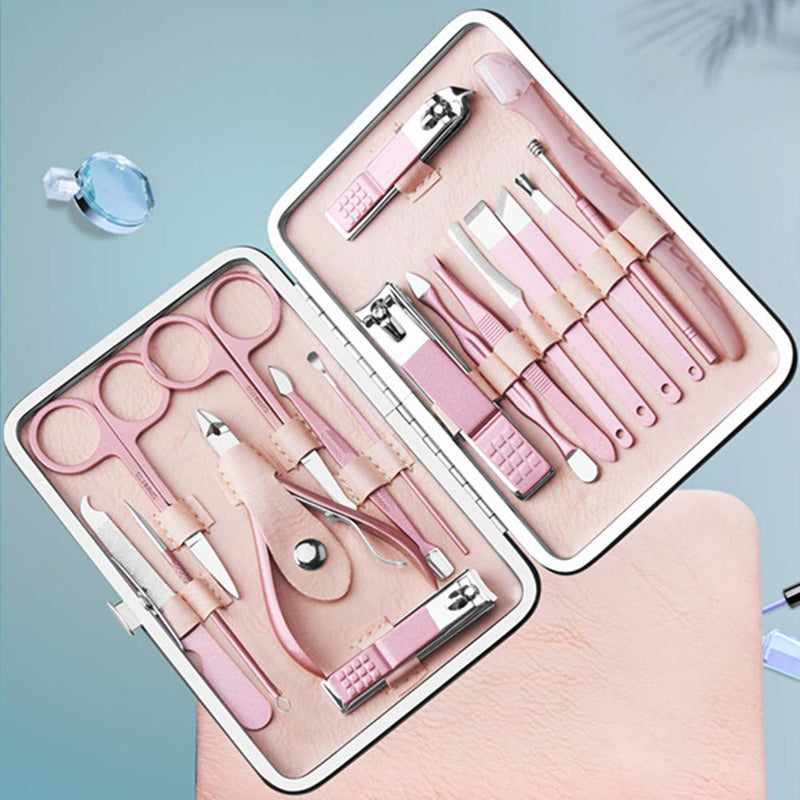 Manicure Set By Aoyuele Nail Clippers Set 18 in 1 Grooming Kit Stainless Steel Professional Pedicure Set,Nail Scissors,Nail File, Nose Hair Scissors,Eyebrow Razor,Ear-Pick,Tweezers (Rose gold) - BeesActive Australia