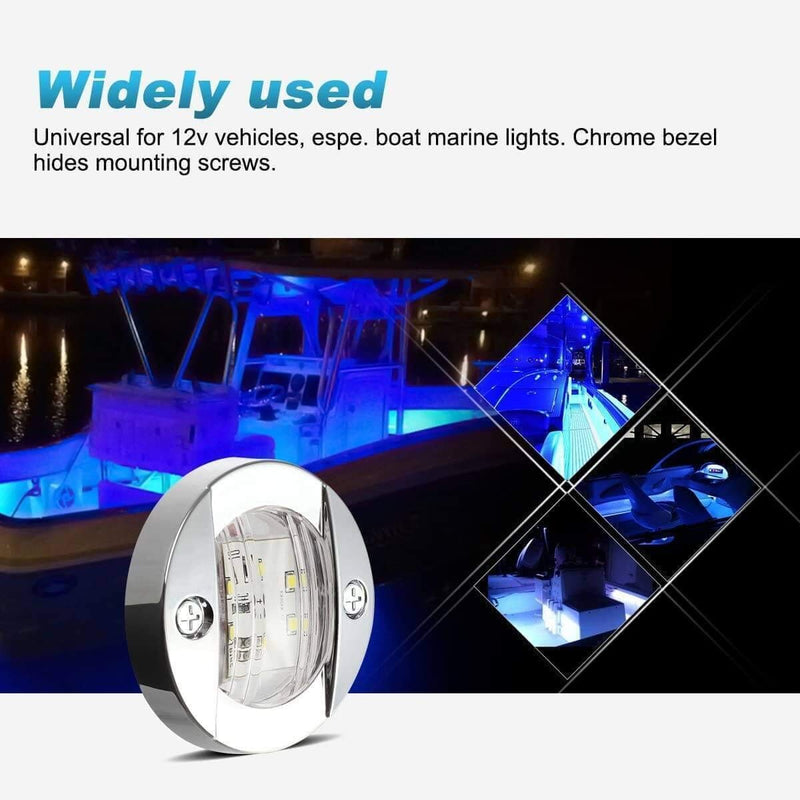 [AUSTRALIA] - Partsam 4Pcs 3" Inch Round Chrome Marine Clear Lens Blue LED Transom Mount Stern Anchor Navigation Lights IP67 Waterproof,Round Boat Marine Lamps 6-2835-SMD,Boat LED Stern Lights 12V Clear/Blue 