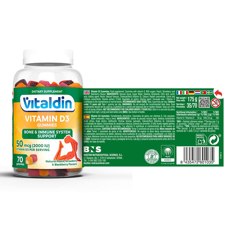 VITALDIN Vitamin D3 Gummies � 2.000 IU per Serving � 70 Chewable Gummies (1-Month Supply); Fruit Flavour � Vitamin D for Bone Health & Immune System Support � Gluten Free � for Kids & Adults - BeesActive Australia