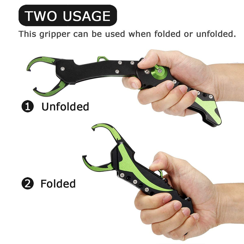 Night Cat Folding Fishing Lip Gripper Grabber Grip with Sheath Foldable Collapsible Fish Holder Control Accessories Portable Lightweight Aluminium Alloy 110lbs Loading Capacity green - BeesActive Australia