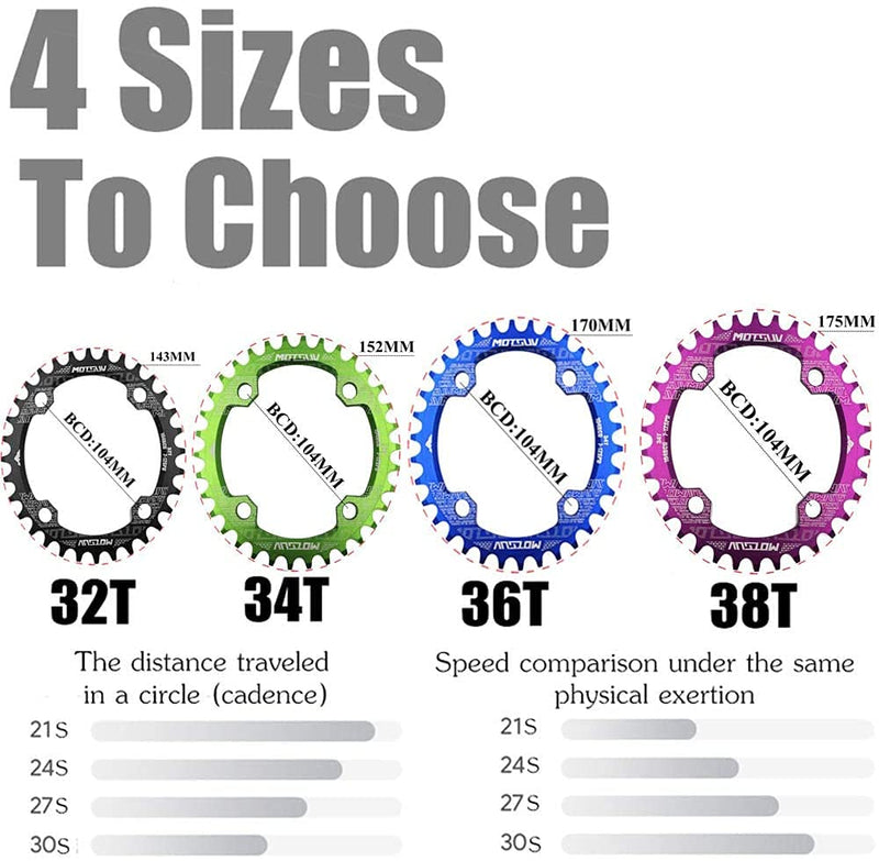 YBEKI 30T 32T 34T 36T 38T 40T 42T 44T 46T 48T 50T 52T Chainring 104BCD Round Oval Narrow Wide Single Bike Chainring for 8 9 10 11 Speed Mountain Bike Road Bike MTB BMX black oval - BeesActive Australia