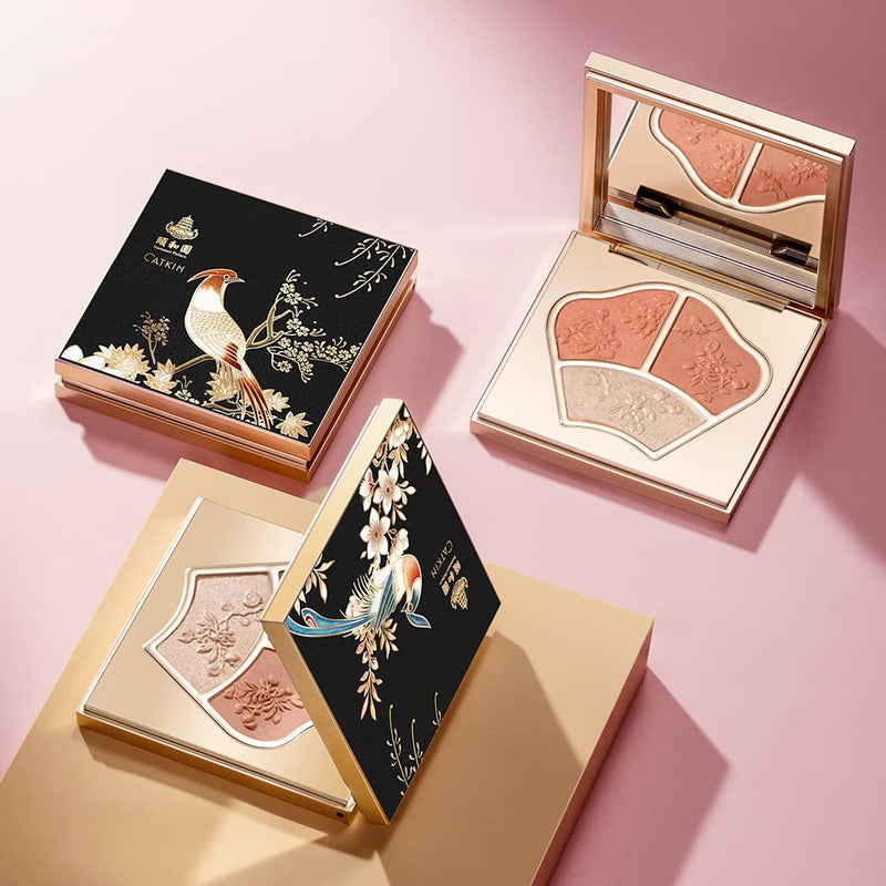 CATKIN X SUMMER PALACE Blusher Pink Nude Eyeshadow Palette Cheek Highlighter, 3-in-1 Moisturizing with Vitamin E Makeup Palette, 7.5g (C01) C01 - BeesActive Australia