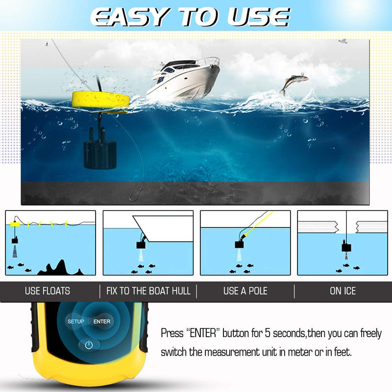 Atibin Handheld Kayak Fish Depth Finder Portable Transducer Fish Finder Sonar Boat Dock Fish Finders Display Water Fishing Yellow - BeesActive Australia