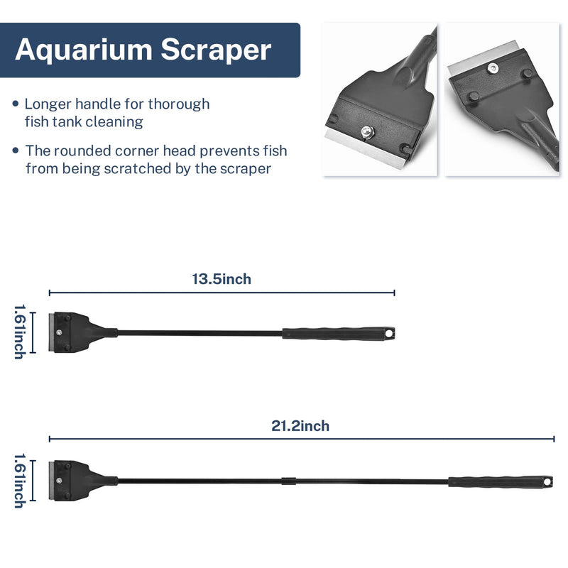 Fish Tank Scraper Cleaner for Glass Aquariums, 21" Handheld Scraper Cleaning Razor with 5 Stainless Steel Blades for Fish Reef Plant Glass Tank - BeesActive Australia