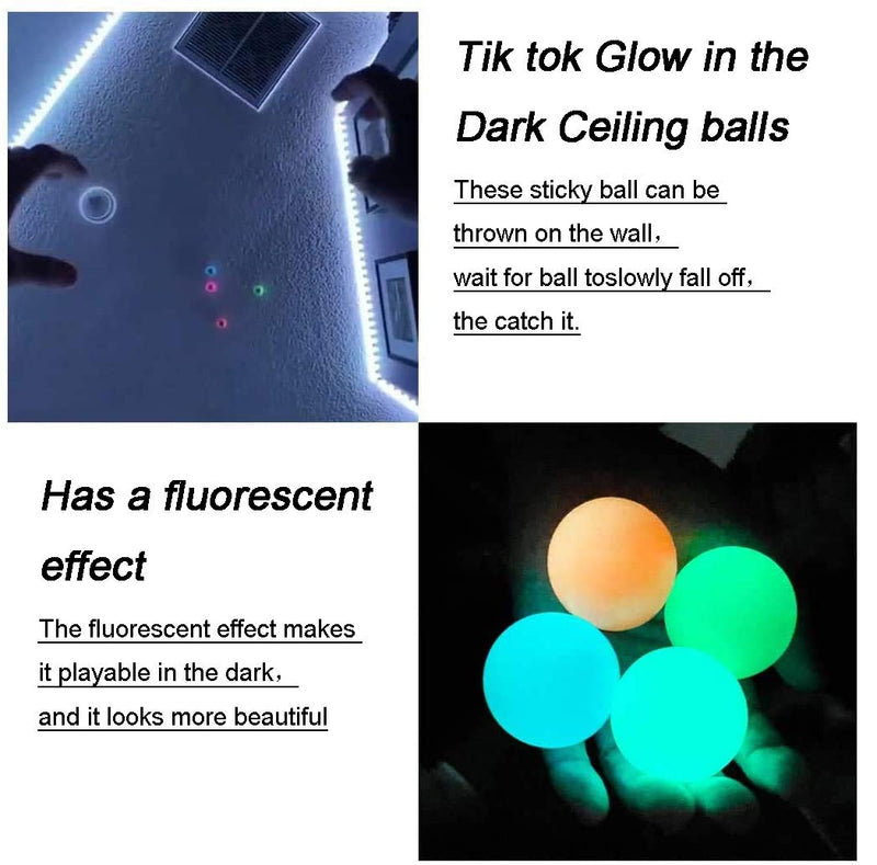 EXZ Glow in The Dark Ceiling Balls，Sticky Ball, Squishy Glow Stress Relief Toys for Kids and Adults Tear-Resistant，Stick to The Wall and Slowly Fall Gifts for Adults Kids, Toy for ADHD, OCD, Anxiety 4Pcs - BeesActive Australia