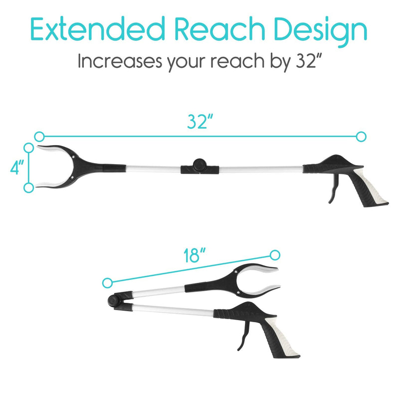 Vive Reacher Grabber Tool (2 Pack) - Folding Picker Upper for Elderly- Foldable Stick with Extra Reach Extender - Heavy Duty Mobility Grip Hand Aid - Extra Long for Trash, Garbage, Garden, 32 Inches 2 - BeesActive Australia