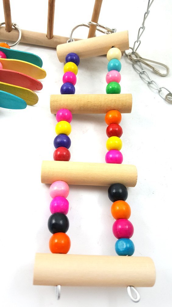 Natural Wood Bird Ladder Wood Parakeet Toy Parrot Swings Hammock Hanging Toy for Small Birds Parakeet Cockatiel Cage Accessories B - BeesActive Australia
