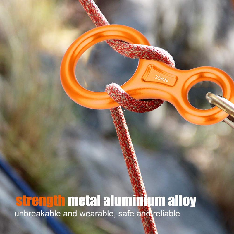 AMONIDA Climbing Rappel 8 Ring, 35KN Figure 8 Word Rope Descender Rappel Ring Rock Climbing Rescue Gear Aluminum Alloy Rigging Plate for Climbing Belaying(Orange) - BeesActive Australia