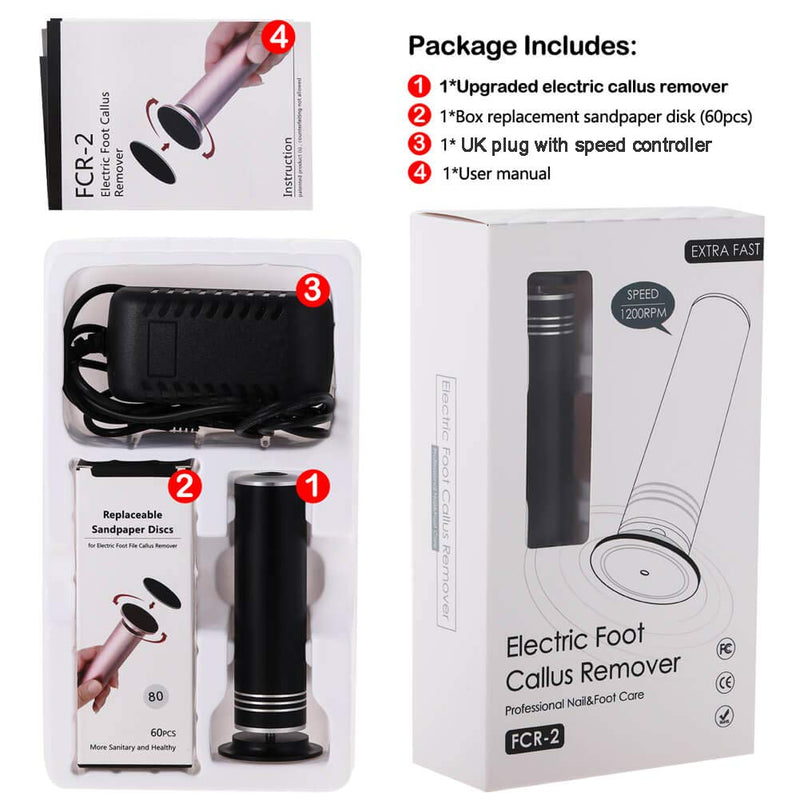 Electric Foot Callus Remover Adjustable Speed Electronic Hard Skin Remover Machine with 60pcs Replaceable Sandpaper Discs (Black) Black - BeesActive Australia