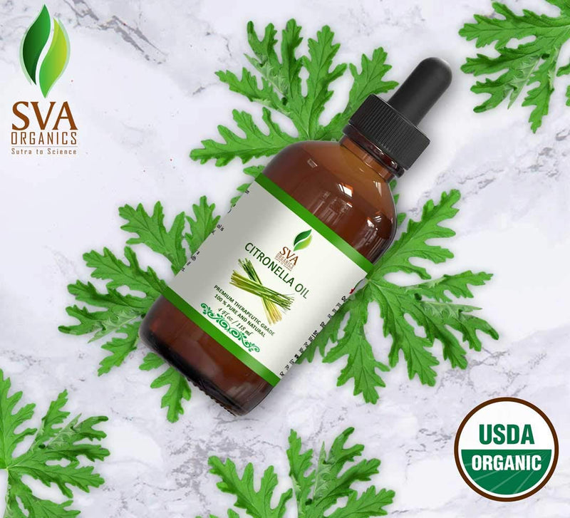 SVA Organics Citronella Essential Oil Organic USDA 4 Oz Pure Natural Therapeutic Grade Oil for Skin, Body, Diffuser, Candle Making - BeesActive Australia