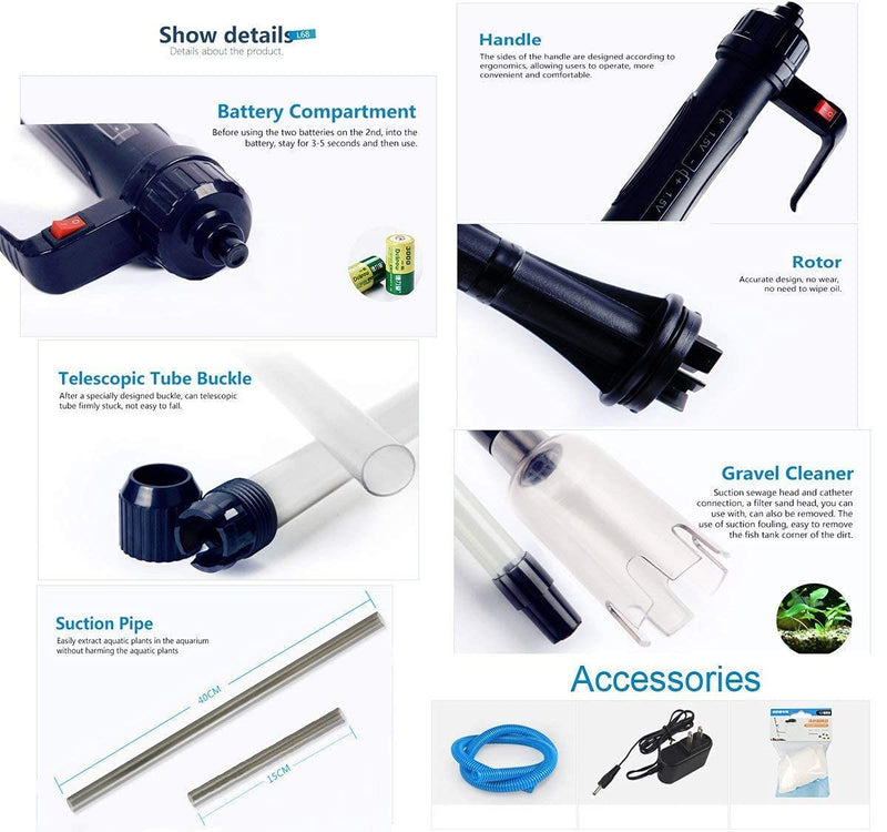 LONDAFISH Electric Fish Tank Vacuum Cleaner Gravel Water Filter Cleaner Sand Washer And Bag Filter Bag/10 Packets - BeesActive Australia