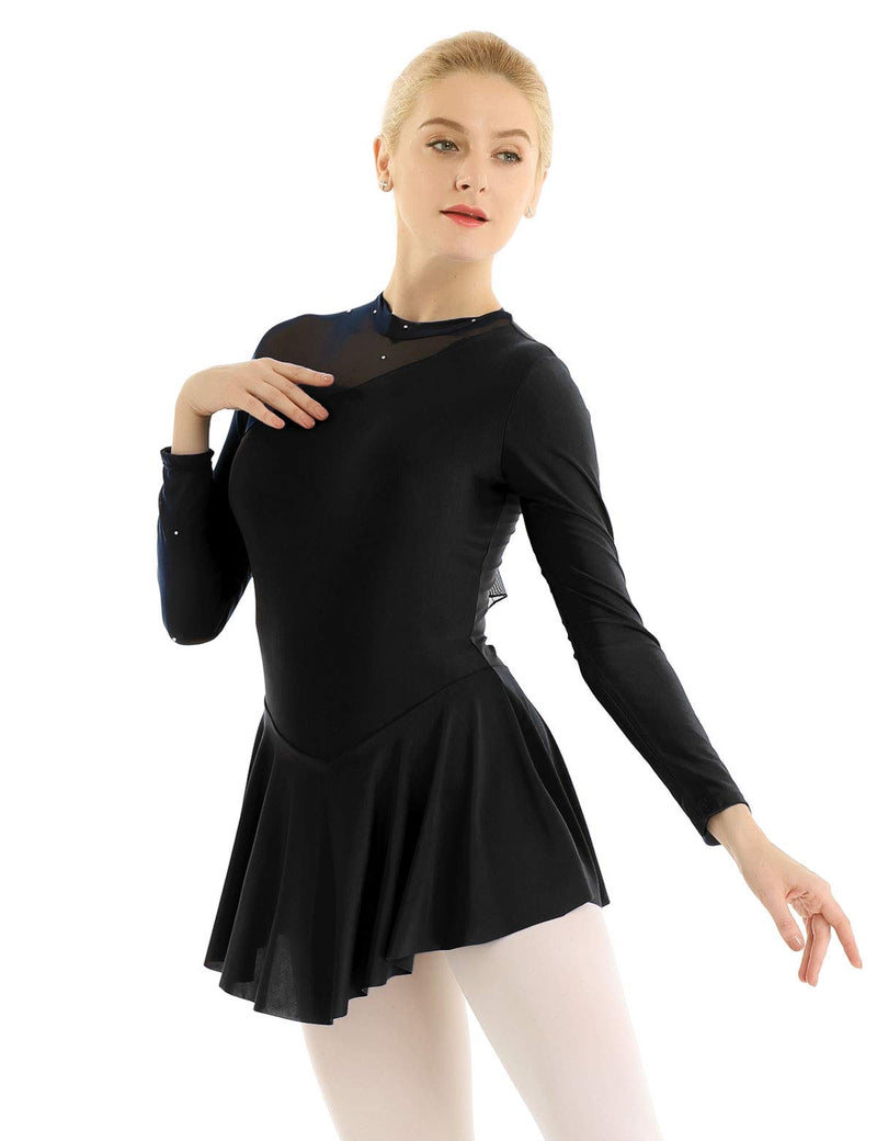 [AUSTRALIA] - JEATHA Figure Ice Skating Dresses Women's Lyrical Ballet Dance Costume Dress Long Sleeve Tutu Skirted Leotard Black Small 