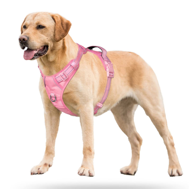 PoyPet No Pull Dog Harness, No Choke Reflective Dog Vest, Adjustable Pet Harnesses with 2 Leash Attachments with Easy Control Padded Handle for Small Medium Large Dogs L Light Pink(Matching Trim) - BeesActive Australia