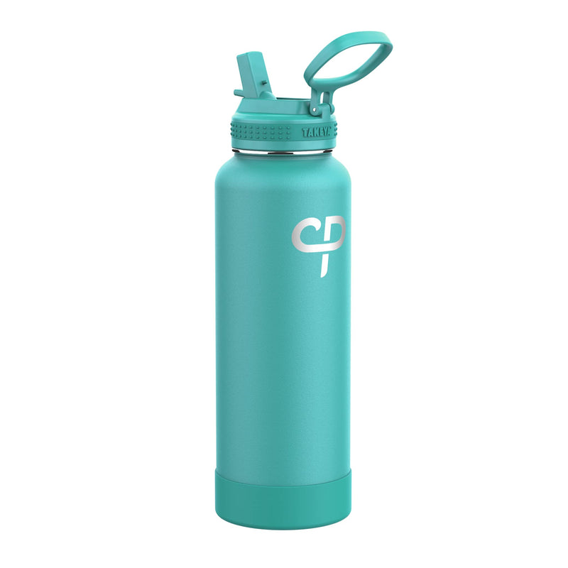 Takeya CP Signature Pickleball Insulated Water Bottle with Straw Lid, 40 Ounce, Dropshot Teal 40 oz - BeesActive Australia