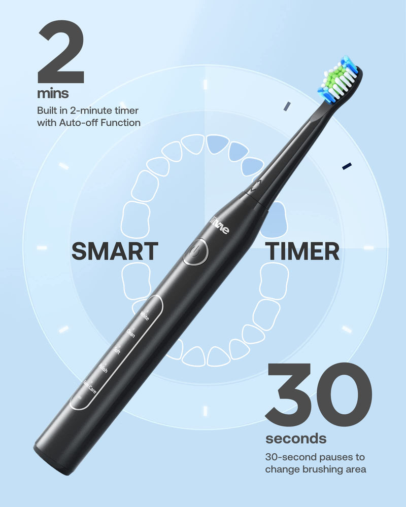 Bitvae Electric Toothbrushes 2 Pack Sonic Toothbrush with Holders, Dual Ultrasonic Electronic Toothbrush 8 Brush Heads 5 Modes, Rechargeable Power Toothbrush for 30 Days Using, Black & Pink - BeesActive Australia