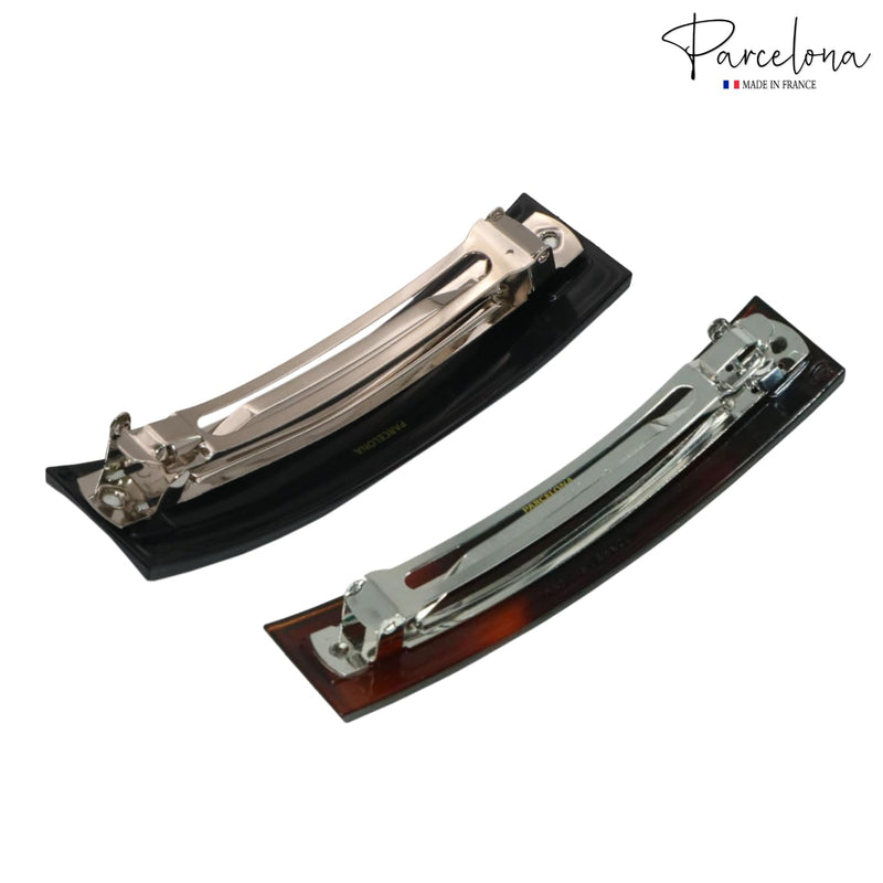 Parcelona French Rectangular Bar Large 4" Celluloid Acetate Hair Barrette Clips for Women Set of 2 Ponytail Automatic Hair Barrette for Thick Hair Durable Fashion Hair Styling Women Hair Accessories Hair Barrette for Girls, Made in France (Tortoise She... - BeesActive Australia