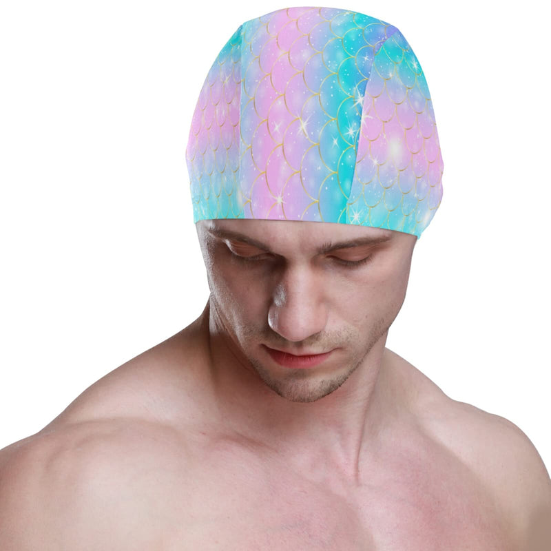Dallonan Swimming Cap Summer Unisex Adult Swim Cap Polyester Scales Fish Rainbow - BeesActive Australia