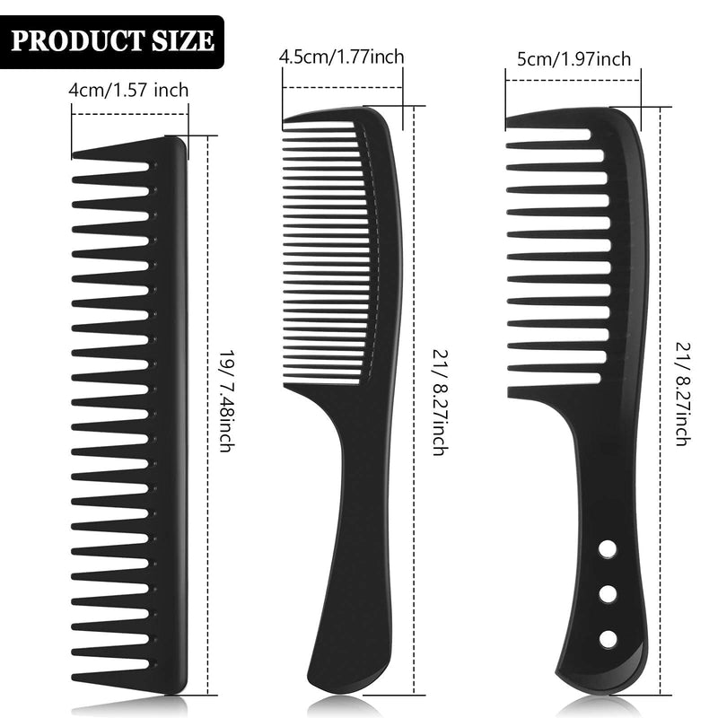 Wide Tooth Detangling Hair Comb Hair Styling Comb Set, Carbon Fiber Styling Cutting Comb Anti Static Heat Resistant Comb for Women Curly Straight Long Hair, Black, 3 pieces Classic - BeesActive Australia