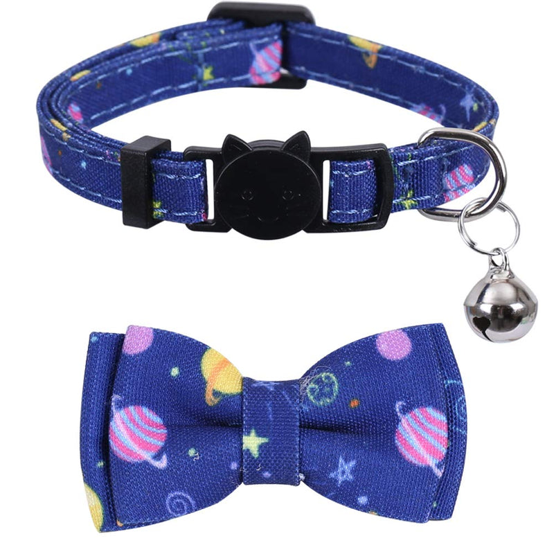 Lamphyface 2 Pack/Set Cat Collar Breakaway with Cute Bow Tie and Bell for Kitty Adjustable Safety Universe&Dinosaur - BeesActive Australia