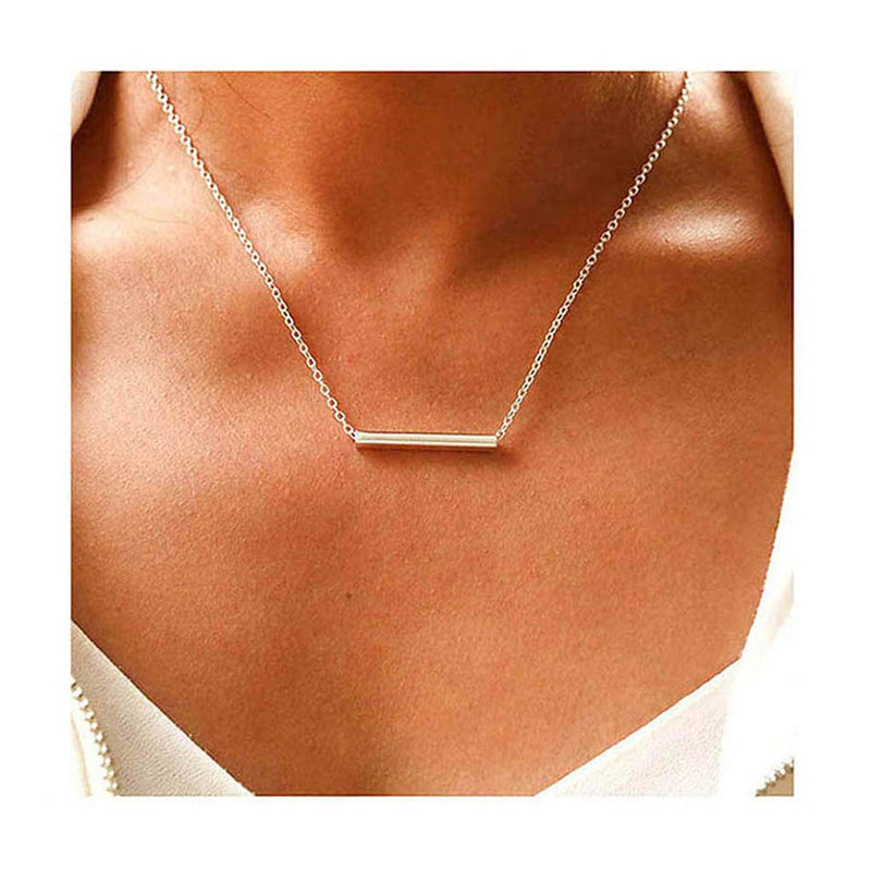 Yalice Minimalist Sideway Bar Necklace Chain Short Pendant Necklaces Jewelry for Women and Girls Silver - BeesActive Australia