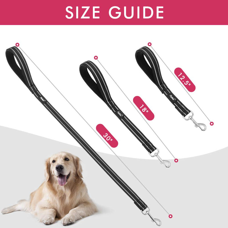 PUPTECK Reflective Short Dog Leash - 3 Packs 2.5ft/ 1.5ft/ 1ft Nylon Dog Leash with Strong Clip, and Soft Padded Handle, Durable Training Leash for Small Medium Large Dogs Cats Walking Outside Black - BeesActive Australia