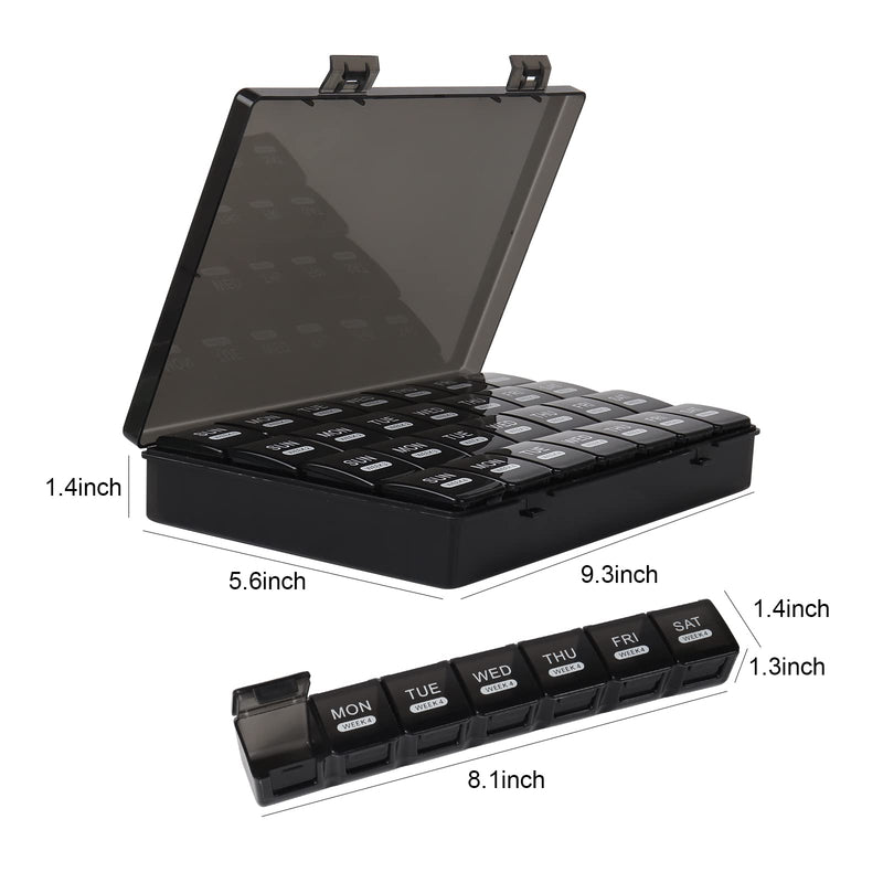 Monthly Pill Box Organiser, Happybase 28 Day Pill Box, Travel Tablet Organizer, 4 Weeks One Month Pill Cases with Dust-Proof Container for Vitamins, Cod Liver Oil, Supplements and Medication （Black) Black - BeesActive Australia