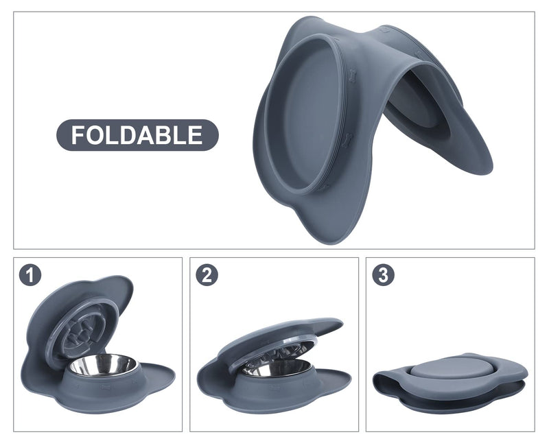 Pecute Dog Bowls Slow Feeder Bloat Stop Pet Bowl Eco-Friendly Non-Toxic No Chocking Healthy Design Bowl with No-Spill Non-Skid Silicone Mat Stainless Steel Water Bowl for Dogs Cats and Pets M-13.5oz/bowl Grey Bowl - BeesActive Australia