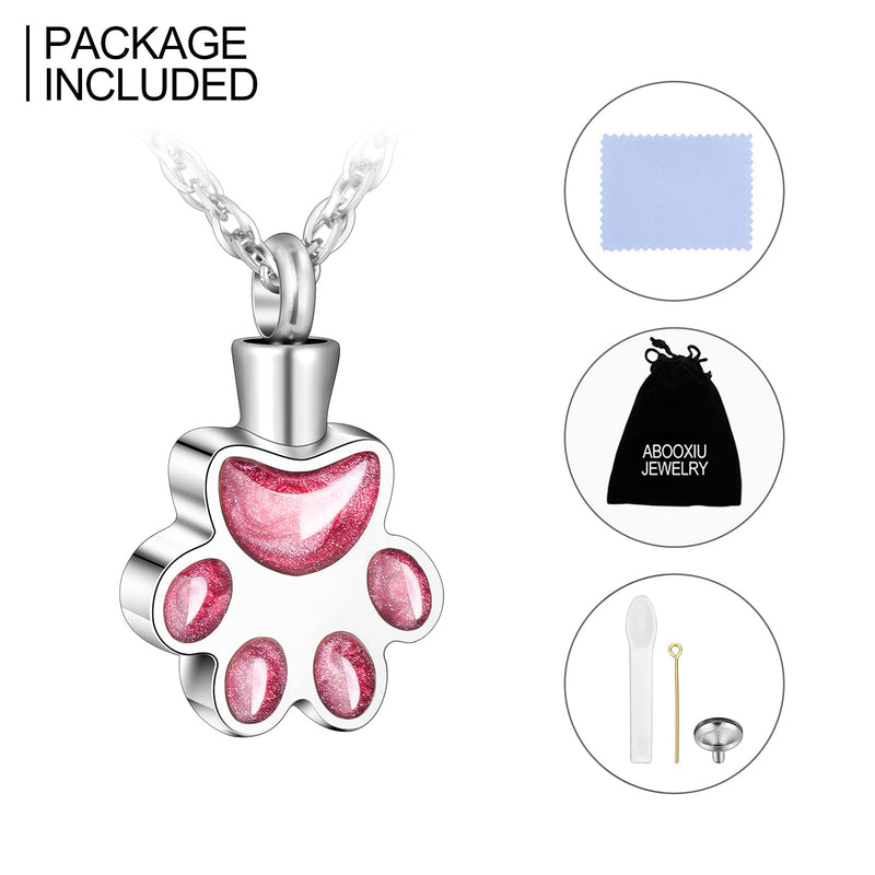 Paw Print Urn Necklace for Ashes Cremation Necklace for Pet Ashes Stainless Steel Ash Necklace Memorial Ash Holder Pink - BeesActive Australia
