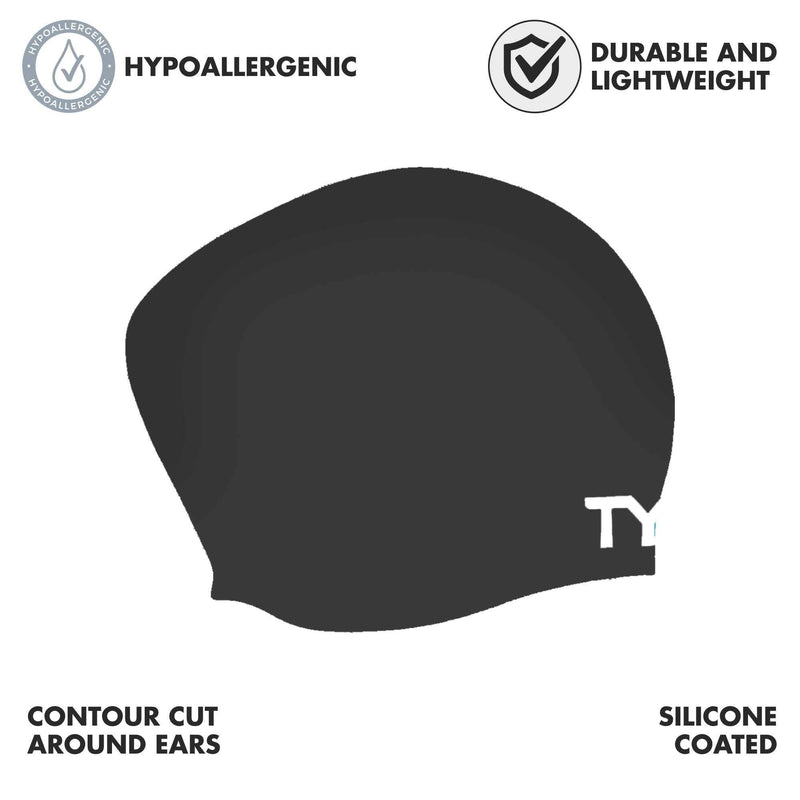 TYR Sport Long Hair Silicone Swim Cap Black - BeesActive Australia