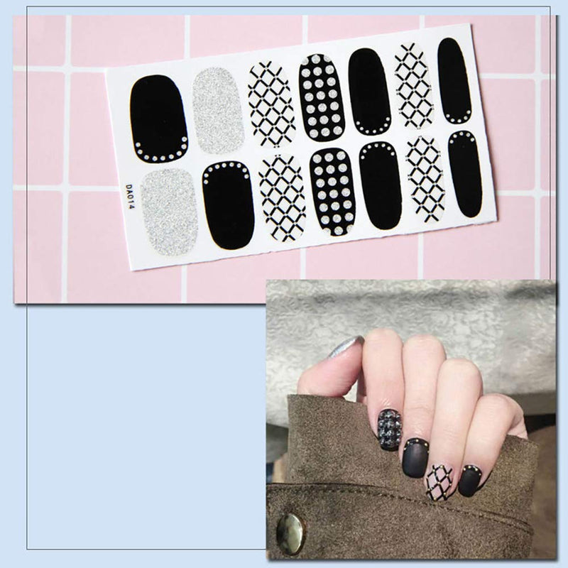 WOKOTO 8 Sheets Adhesive Nail Art Polish Stickers Tips With 1Pc Nail File Glitter Leopard Print Design Nail Wraps Decals Manicure Kit - BeesActive Australia