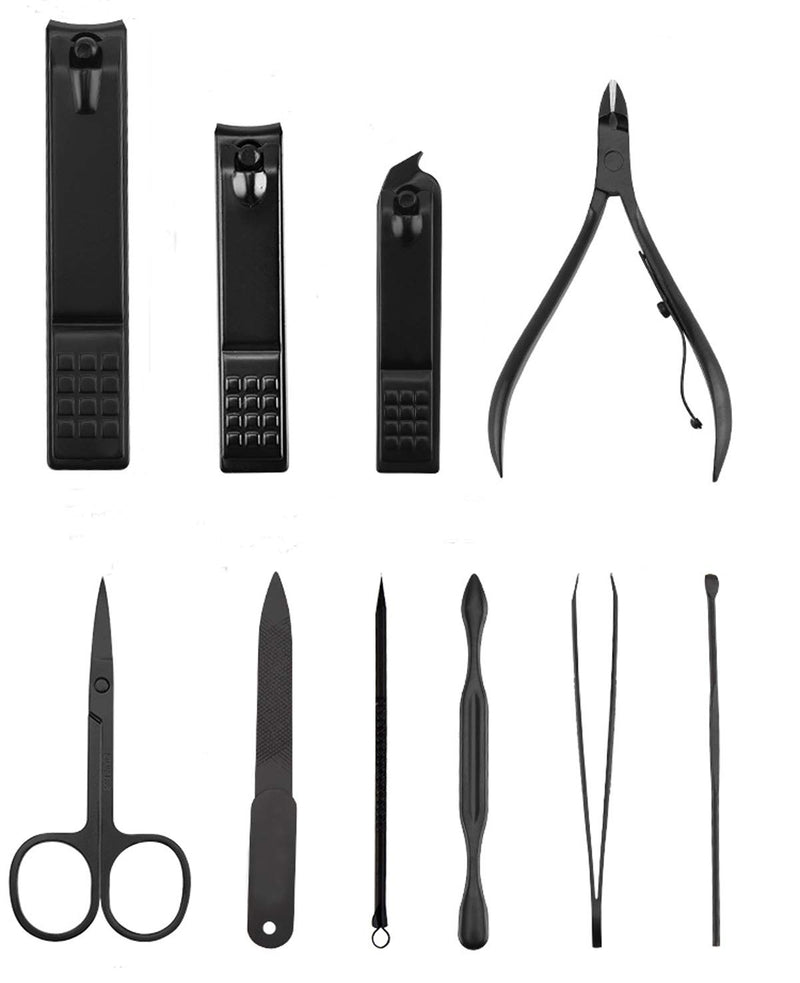 Manicure Set-18 in 1 Stainless Steel Nail Care Kit-Professional Pedicure Kit Nail Clipper Grooming Kit-Nail Scissors Set with Black Leather Travel Case,Best Gift for Man and Women (Black&Red 18 In 1) Black&Red 18 In 1 - BeesActive Australia