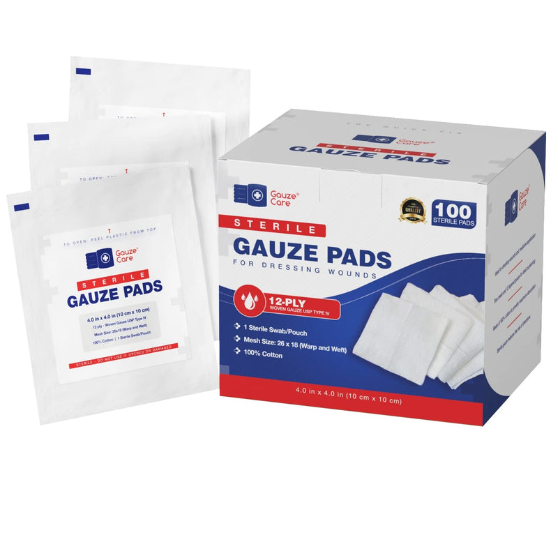 100pc Large Sterile Gauze Pads 4x4 Sterile for Wounds Bulk - 12ply Woven Gauze Sponges 4x4 Sterile - USP IV Thick Breathable Mesh 4x4 Gauze Pads Sterile for Enhanced Absorption - First Aid Medical Woven Gauze Pads 100% Cotton Woven 4"x4" 100 Count - BeesActive Australia