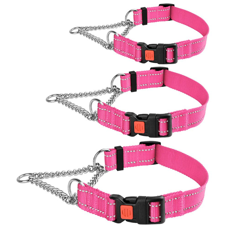 CollarDirect Reflective Dog Collar Martingale Collars Side Release Buckle Chain Training Adjustable Pet Collars Large Pink - BeesActive Australia